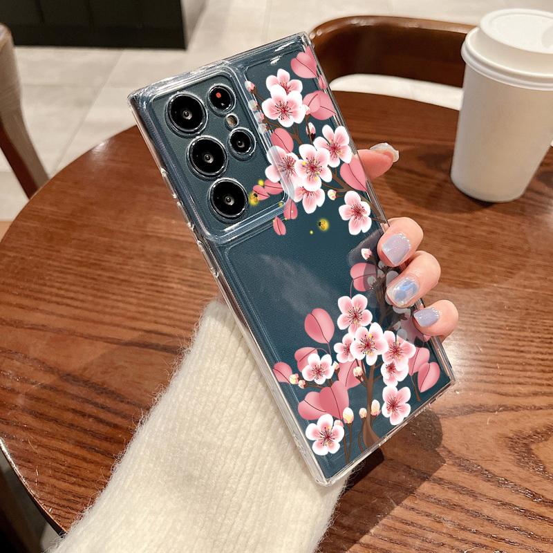 Luxury Flower Pattern Phone Case For Samsung Galaxy S26 S25 S24 S23 Ultra S22 Plus S24 S21 FE S25Edge Transparent TPU Soft Cover