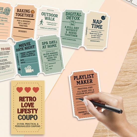 24 Love Coupons Cards Romantic Couple Love Gift Voucher for Valentine's Day Anniversary Birthday Husband Wife Boyfriend Girlfriend