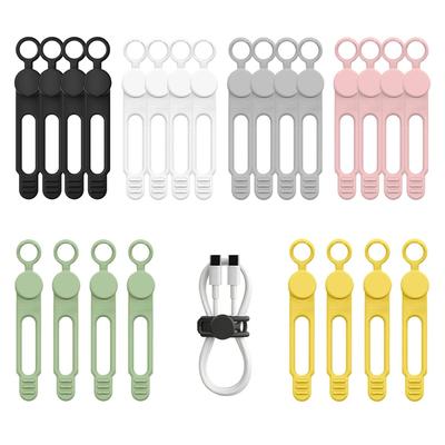 24 Pieces Silicone Cable Bands Elastic Ties Reusable Cord Binding Storage Organization Suitable USB Earphones Electrical Cords Desktop Office Kitchen