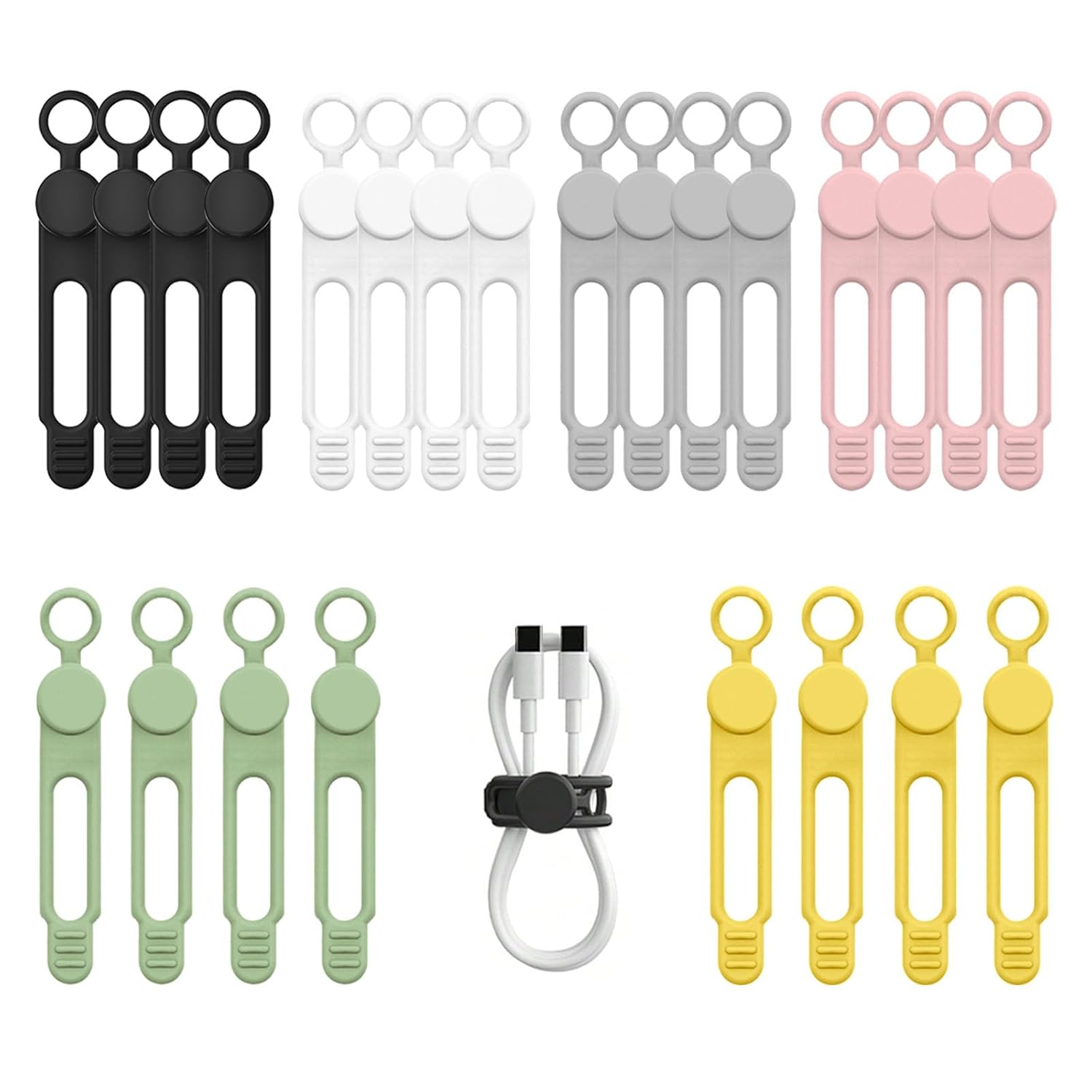 

24 pieces silicone cable bands elastic ties reusable cord binding storage organization suitable USB earphones electrical cords desktop office kitchen