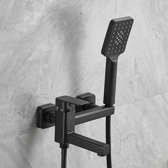 Black Brass Bathroom Bathtub Faucet Set with Shower Head and Hot/Cold Mixer Valve