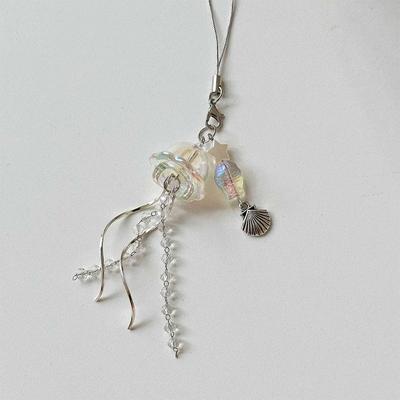 Y2K Jellyfish Mobile Phone Lanyard Aesthetic Tassel Phone Charm Keycord Stylish Girly Key Holder Pendant