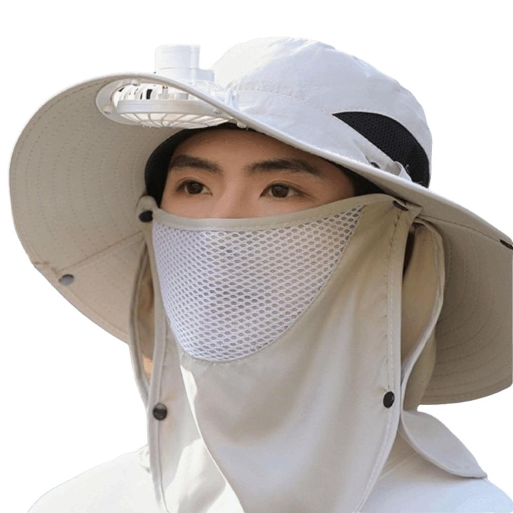 Windproof Neck Flap Bucket Hat Cooling Fan Hat for 3.7 V 500 mAh Lithium Battery Outdoor