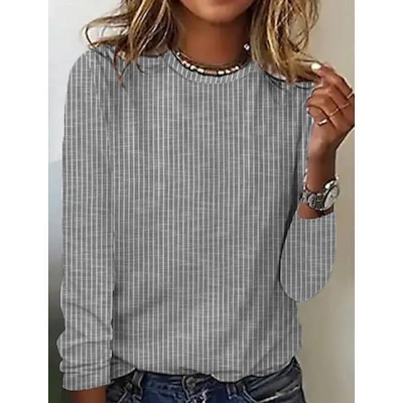 Women's T Shirt Tee Striped Print Daily Weekend Basic Long Sleeve Round Neck Pink Fall & Winter