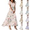 Women's Summer Casual Fashion Floral Print Dress V Neck Short Sleeve Dress