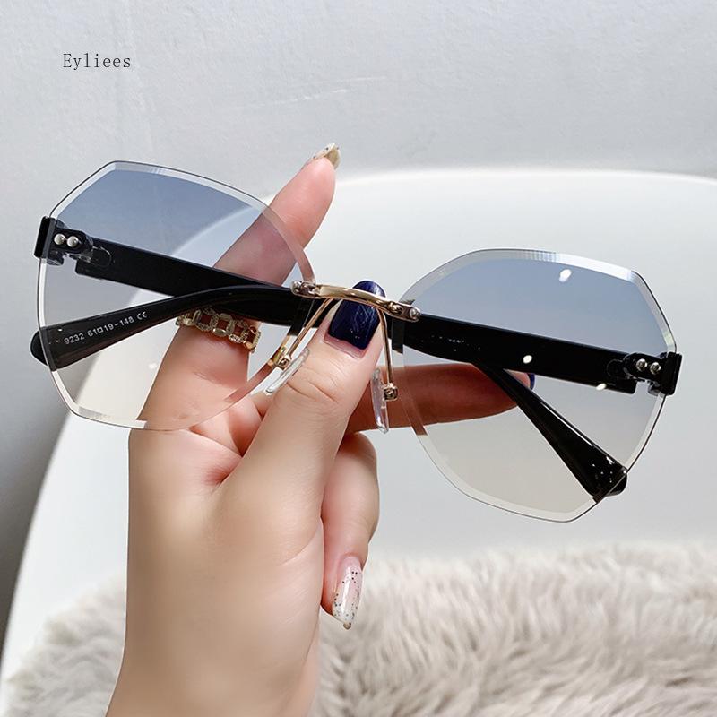 

Женские безободковые солнцезащитные очки, ретро металлические солнцезащитные очки с защитой от УФ-лучей, новая модная оправа с линзами с огранкой, солнцезащитные очки UV400, gafas