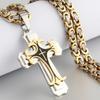 Vintage Stainless Steel Fleur-de-lis Cross Necklaces Pendants Long Byzantine Chain Necklaces Men Jewelry NC07