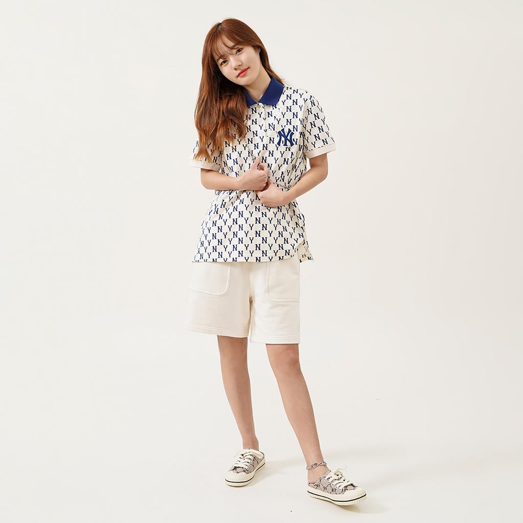 New MLB Base Logo SS22 Polo Shirt Women's Cream 3FPQM5023-50CRS
