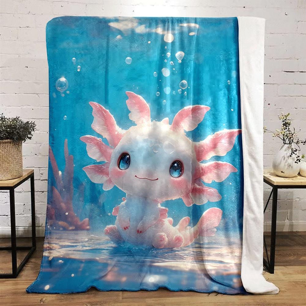 Cute Pink and White Aquatic Creature with Fins In a Sparkling Blue Water. for All Seasons Blanket Lunch Break Throw Gift