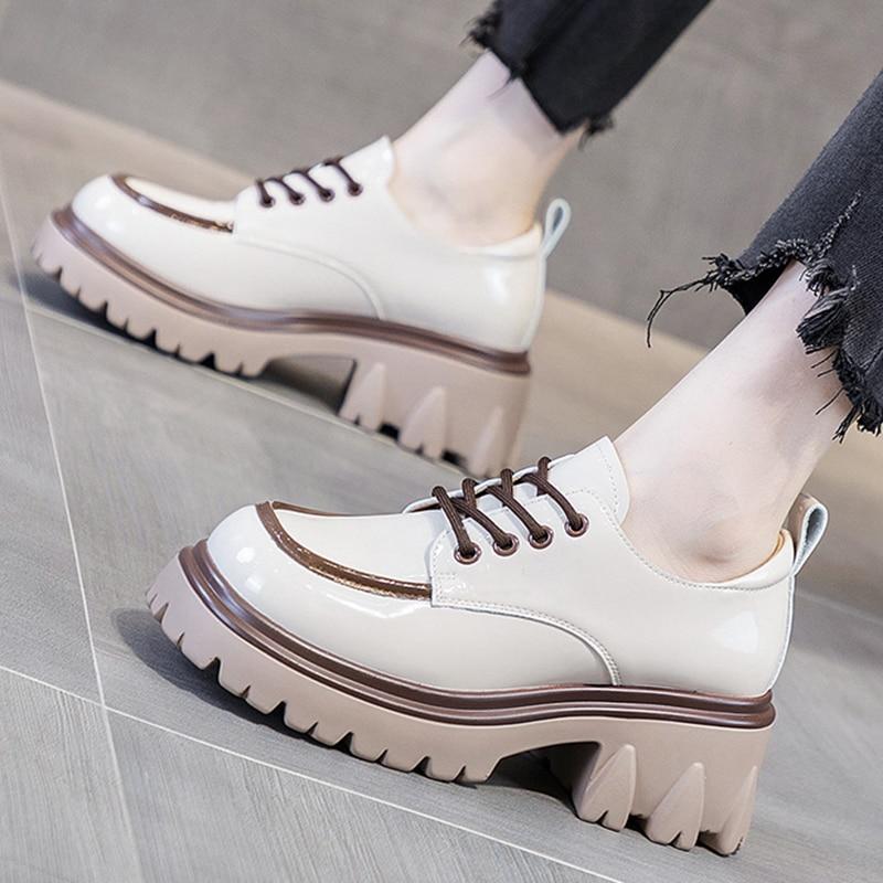 Women's Fashion Artificial Leather Loafers Thick Soles Thick Heel Leather Shoes Women's Spring and Autumn Fashion Commute Shoes