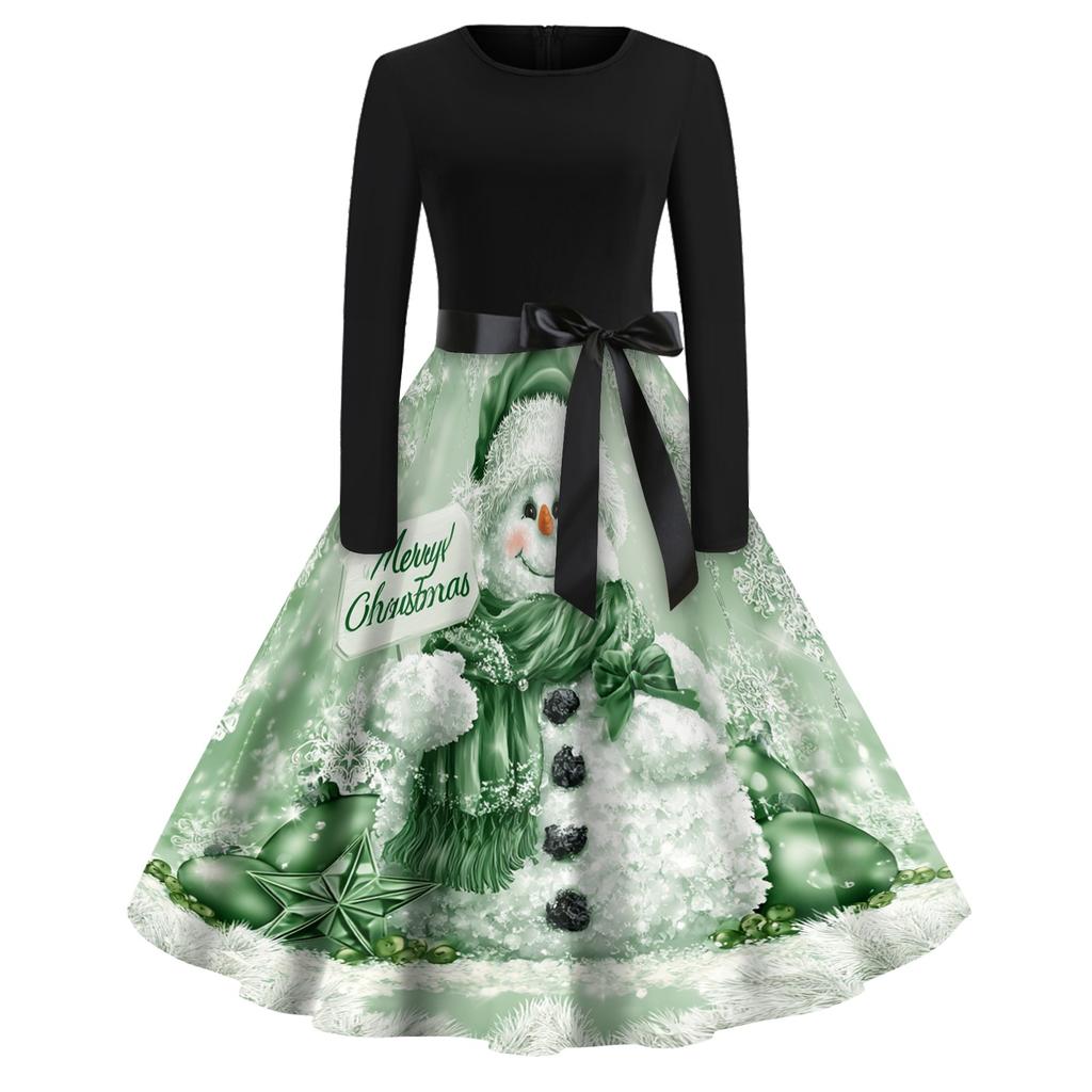 Women's Trendy Casual Long Sleeve Neck Halloween Print Dress