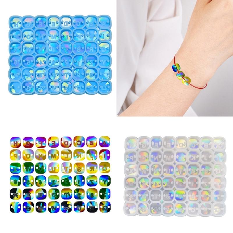 Einloch-Mini-Buchstabenform zum Basteln, holografische Buchstaben- und Zahlenform, quadratische Perlen-Silikonform zum Selbermachen, Basteln, Schmuckherstellung