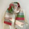 Apple Green Color Scarf for Women Autumn and Winter Color Block Striped Warm and Versatile Scarf