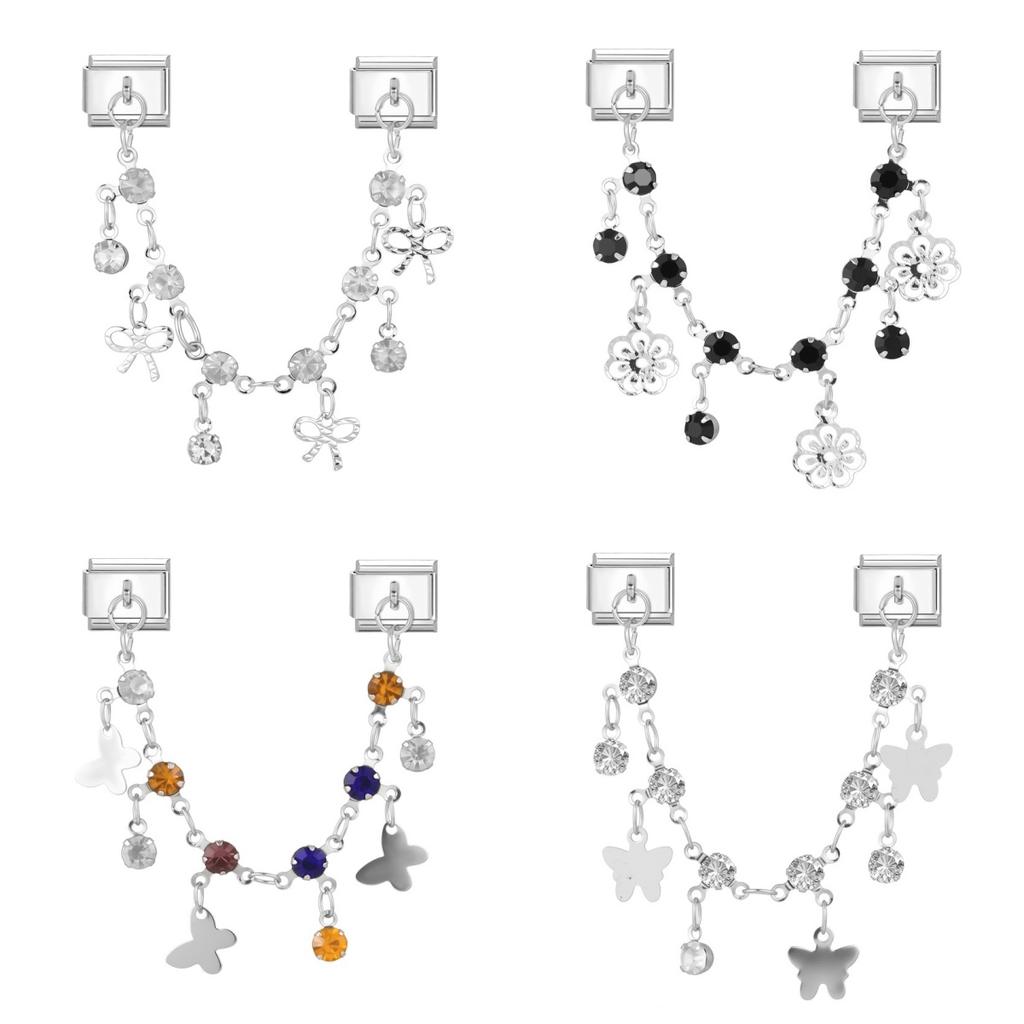 Fashion Personalized DIY Chain Tassel Charm Bracelet Star Heart Butterfly Bow Pendant Bead 9MM Bracelet Stainless Steel Jewelry