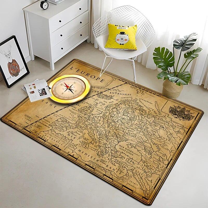 Retro navigace Mapa Vzor Dekorativní čtvercový koberec Moderní dům Obývací pokoj Podlaha Matná Ložnice Koberec Umění Plakát Podložka Vějíře Dárek