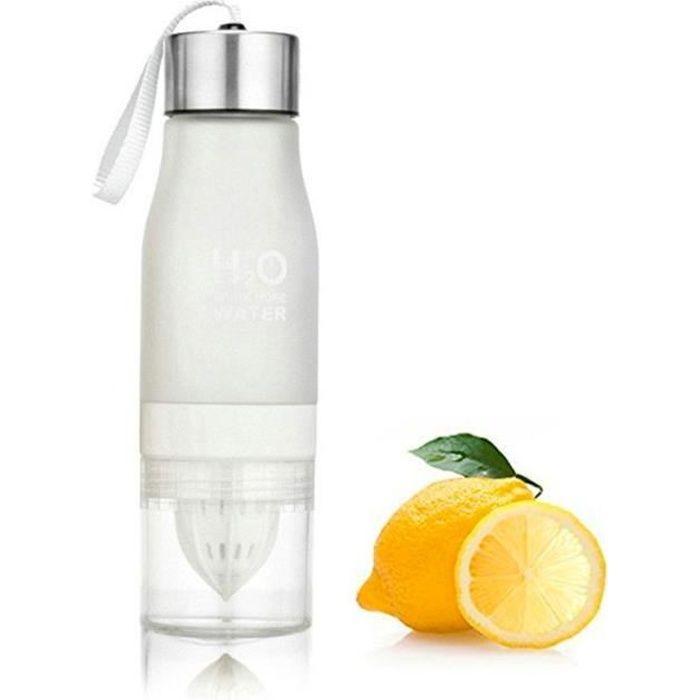 Bouteille Detox avec Infuseur de Fruit - SHOP-STORY - 650 ML - Presse Agrume intégré - Couleur Blanc