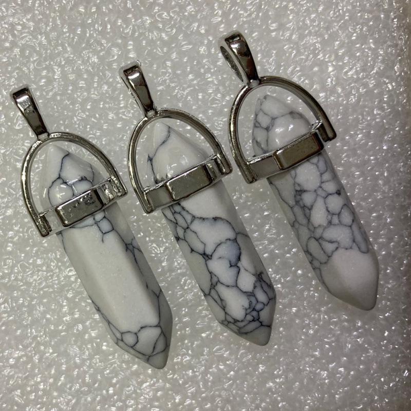 Bohemian Style Agate Crystal Quartz Hexagonal Bullet Pendant Necklace