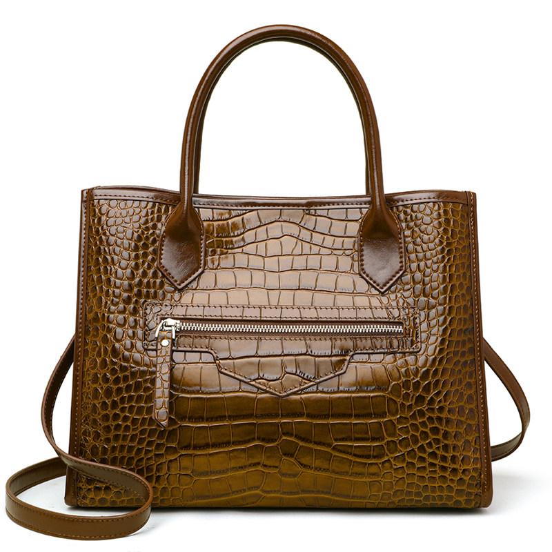 Luxuriöse schwarze Rindsleder-Tragetasche mit Krokodilprägung – Elegant & Praktisch für Reisen