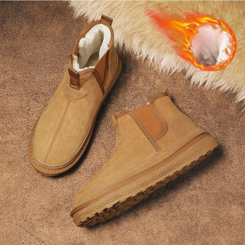Men's Fleece Lined Snow Boots Outdoor Winter Casual Boot Trendy New Model Comfortable Warm Mid-Calf Cotton Shoes for Snow Sports