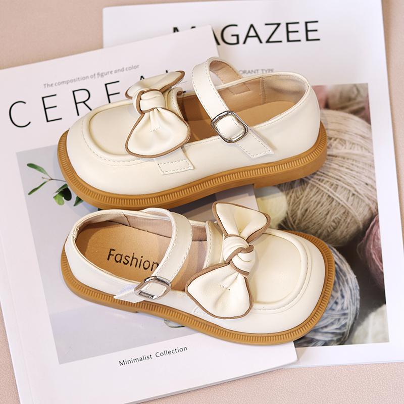 Moda Bambini Scarpe in Pelle da Ragazza Versatile Fiocco Semplice Antiscivolo Scarpe Casual per Bambini Mocassini Stile Coreano Ballerine con Abbinamento Colori