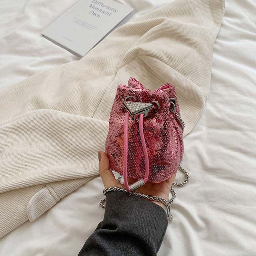 Sequin Mobile Phone Bag Mini Coin Purse Shoulder Pouch Glitter Bucket Bag  Women