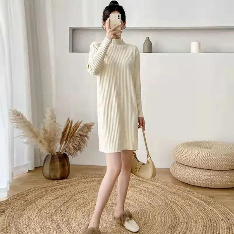 

2025 Autumn/Winter Plus Size Over-the-Knee Knit Dress - Solid Color, Versatile Style L 106-115cm