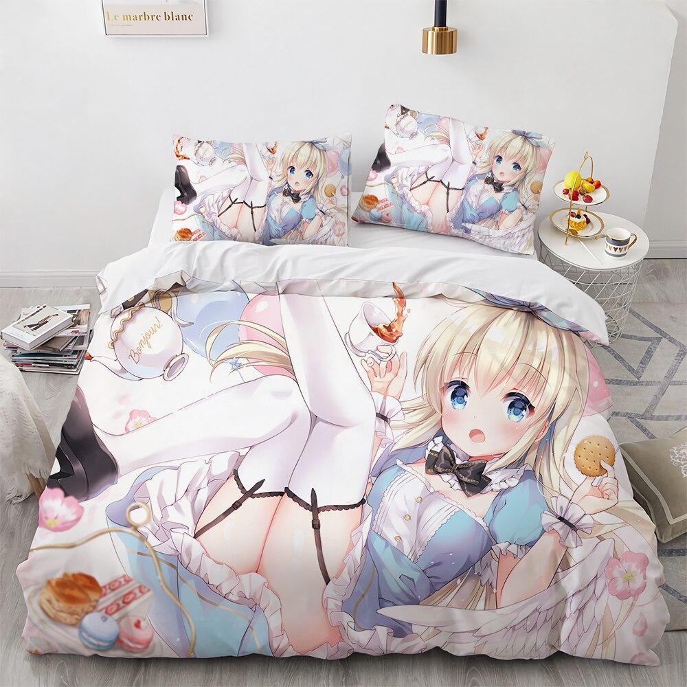 Kawaii Anime Sexy Girl Bedding Set Boys Girls Twin Queen Size Duvet Cover Pillowcase Bed Kids Adult Fashion Home Textileextile