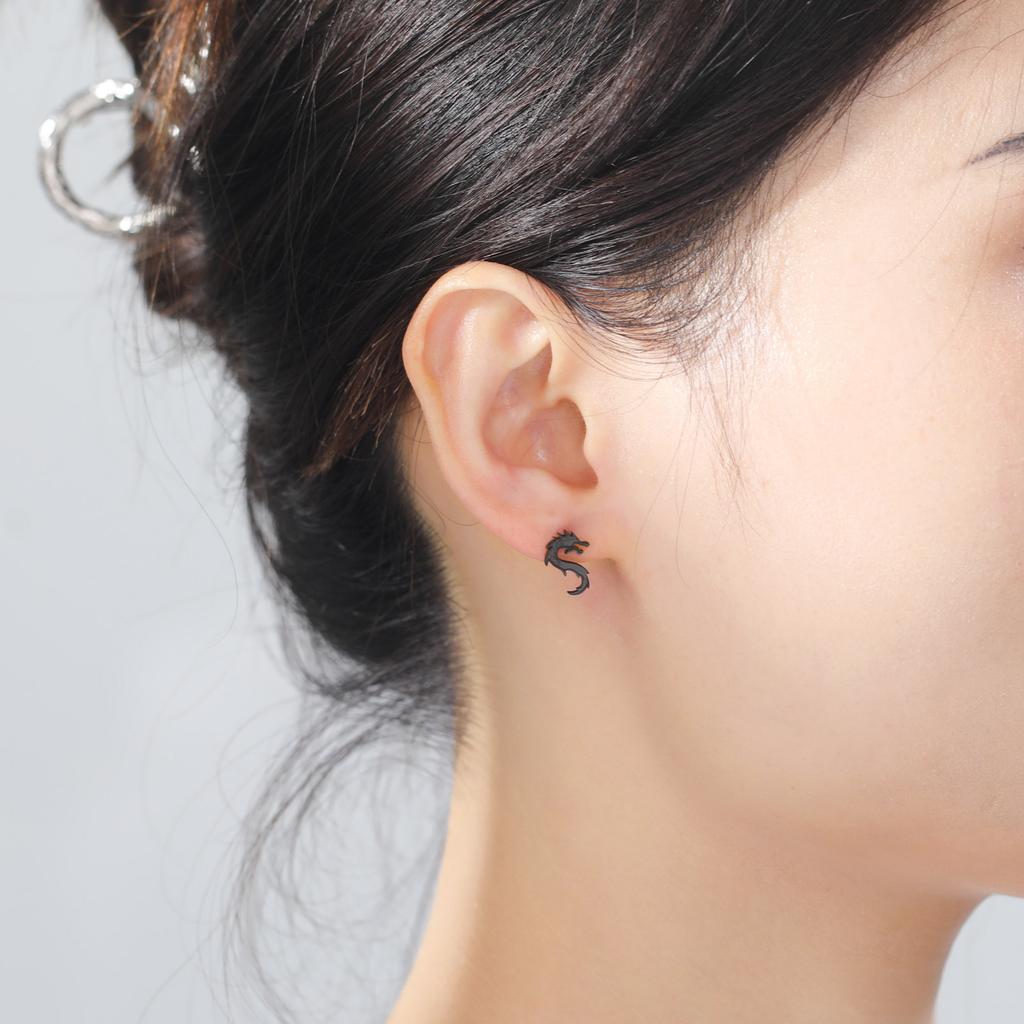 My Shape Punk Dragon Totem Stud Earrings for Men Women Hippop Black Color Stainless Steel Earring Vintage Jewelry Celtics Amulet