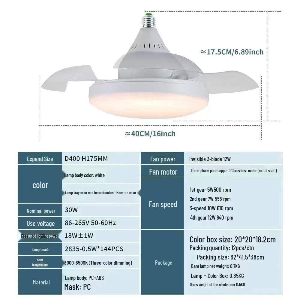 **Silent Ceiling Fan & Light: Invisible E27 Mount for Bedroom, Dining & Living Room**