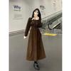 2026 Retro Color Block Corduroy Waist-Cinched Long-Sleeve Dress for Women - Plus Size Spring/Autumn Chic