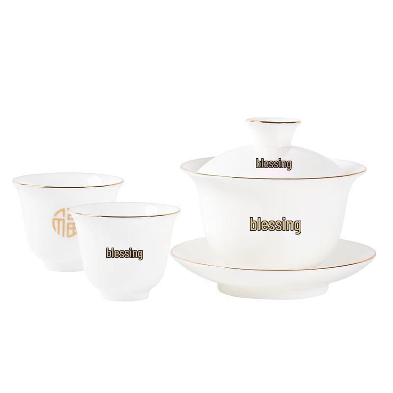 Gold-Inlaid Jade Style Porcelain Gaiwan