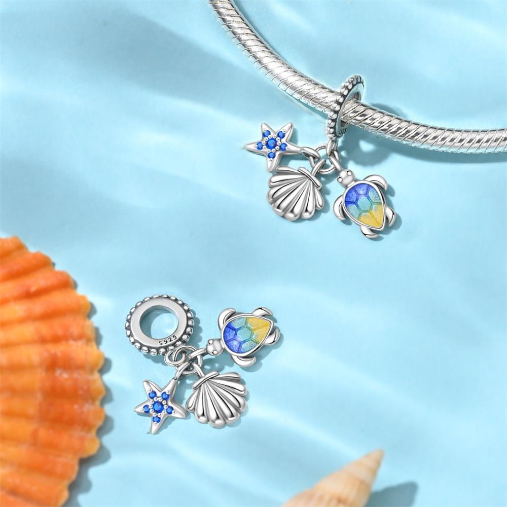 Original Copper Charms Luxury Blue Zircon Turtle Shell Pendant Beads Fit Bracelet Diy Women Making Delicate Gift