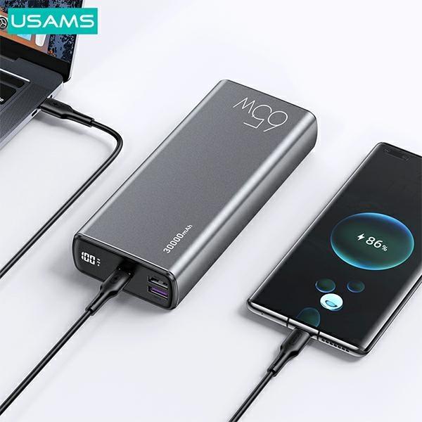 Usams Powerbank Pb59 30000Mah 65W2Xqc3.0+Pd Fast Charge Czarny/Black Cmxlogtc01 (Us-Cd165) + Kabel Usb-C-Usb-C
