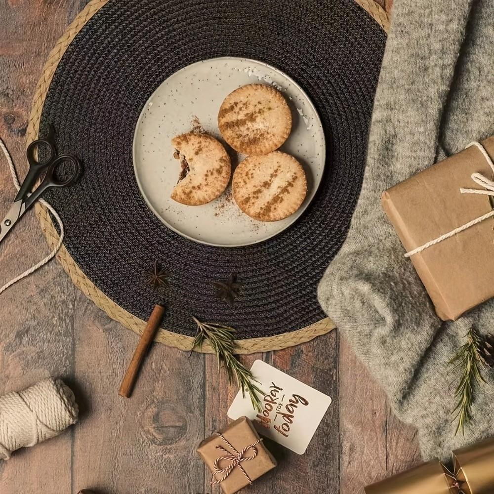 6pcs/set 15in Round Woven Placemats Non Slip Woven Dish Mats Boho Braided Table Mats  Dining Table