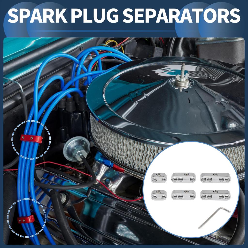 INFINAUTO Engine Spark Plug Separator Internal 7mm 8mm Ignition Wire Separator Holder for Chevrolet Ford Plastic Silver Tone 6pcs