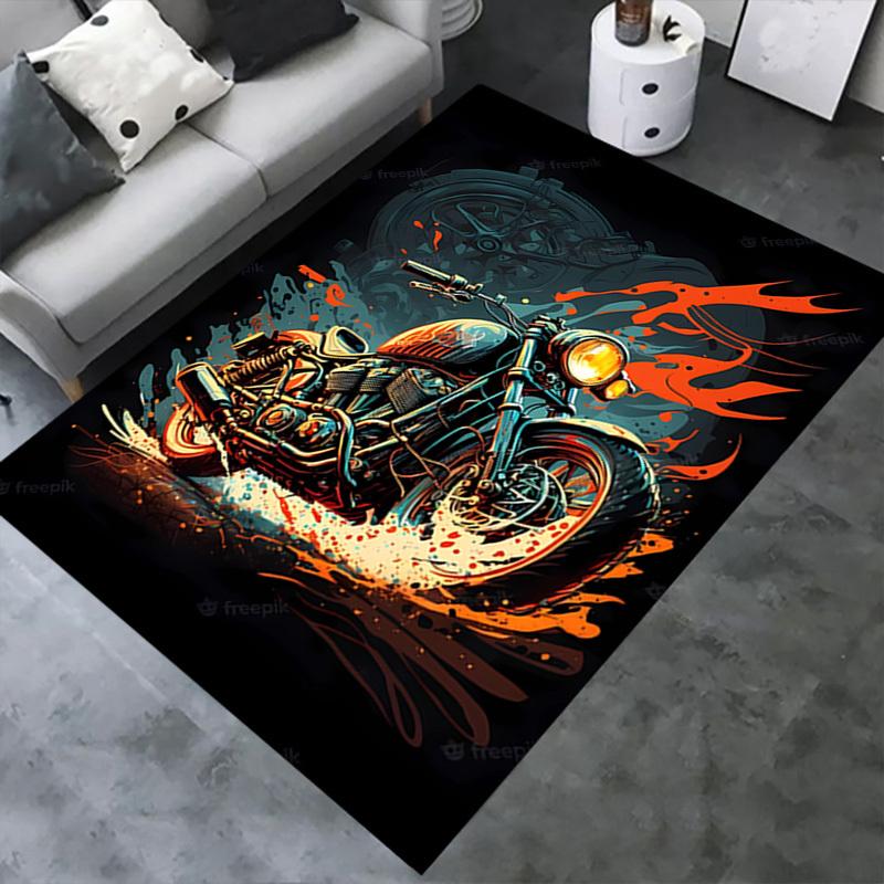 1pc Motorcycle,Flame,Artwork Office Carpet Soft Polyester Non Slip Machine Washable Indoor Carpet Li