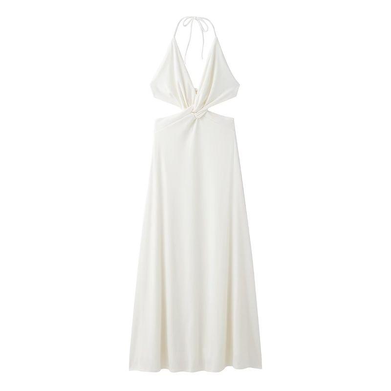 Kaslead New Women Clothes Western Style Fashion Deep V Hanging Neck Dress Temperament Beach Skirt
