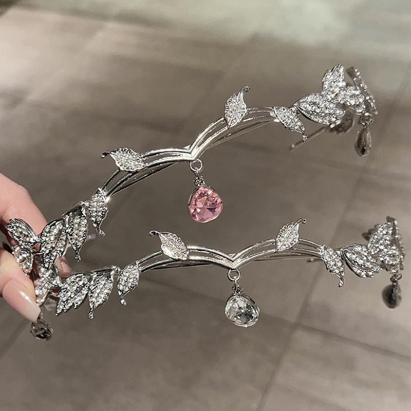 Sparkling Rhinestones Tassels Headbands with Leaf and Teardrop Design for Women Adjustable Size Lightweight Hair Accessory