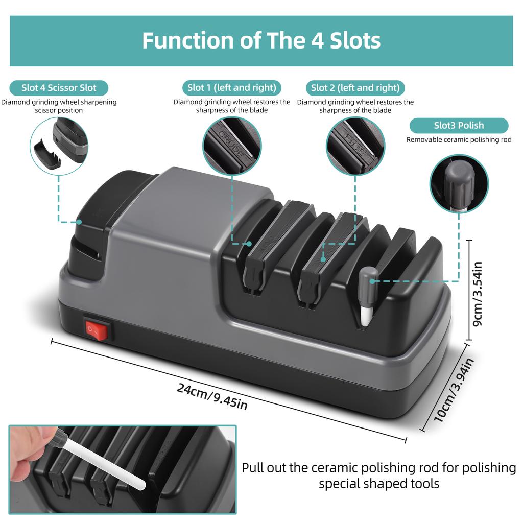 Afilador de cuchillos eléctrico 4 en 1, herramienta para afilar cuchillos con abrasivos de diamante, adecuado para corte recto
