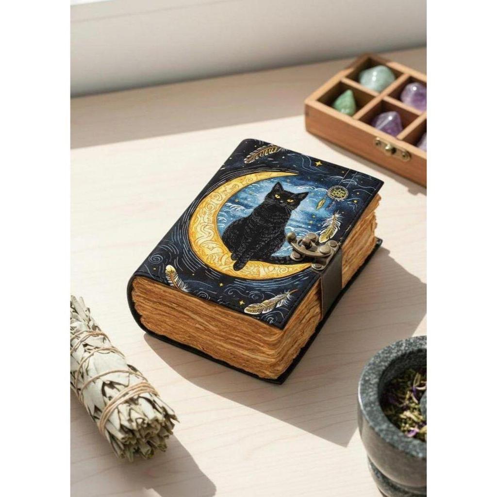 Mystical Cat Journal: Faux Leather Book of Shadows with Deckle Edge Pages, Songwriter Journal