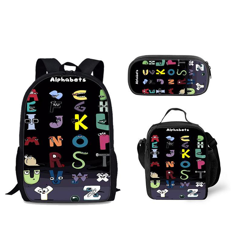 Classic Popular Funny Alphabet Lore 3D Printed 3pcs/Set pupil School Bags Laptop Daypack Backpack Lunch bag Pencil Case