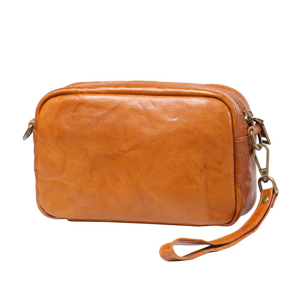 Retro Simple Men'S Bag Vegetable Tanned Leather Shoulder Bag Cowhide Trend Messenger Bag Genuine Leather Women'S Small Square Bag Steamed Bread Bag