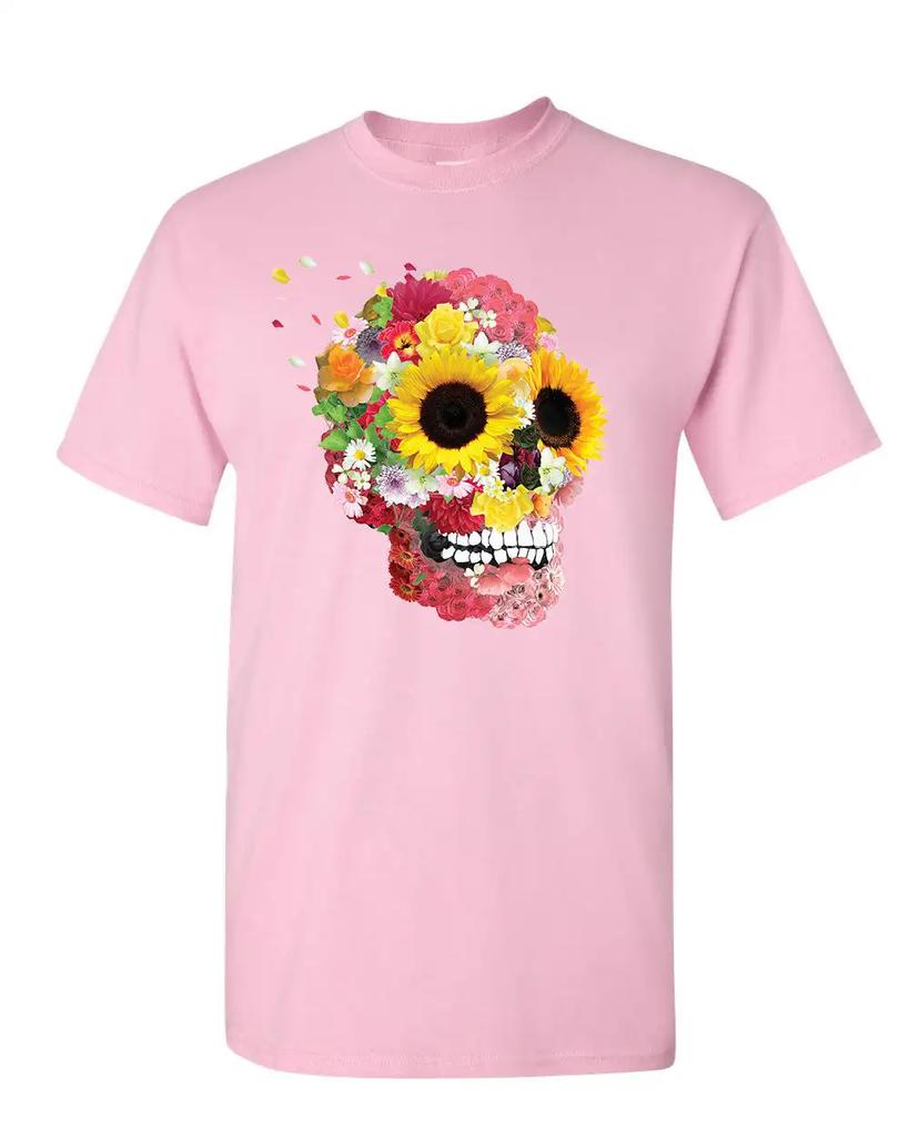 Sonnenblumen Zuckerschädel T-Shirt Tag der Toten Calavera Mexiko Herren T-Shirt