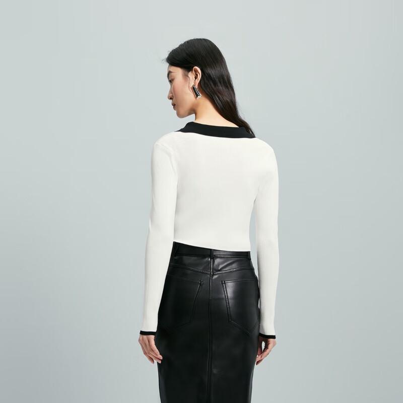 Veromoda Women's Colorblock Lapel Tie-Up Knit Top