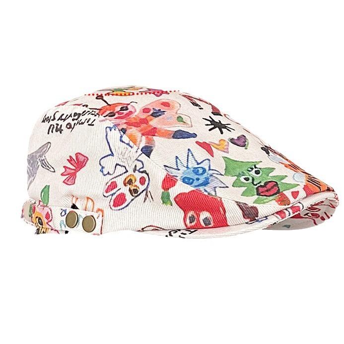 Cute graffiti forward hat female personality retro childlike funny short brim painter hat versatile beret