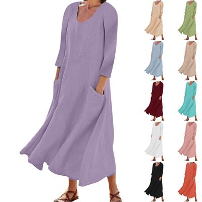 Women's Fashion Casual Colour Comfortable 3/4 Sleeve Pocket Dress