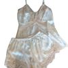 Plus Size Women's Ice Silk Lace Trim Camisole and Shorts Pajama Set - Spring/Summer 2026 Collection