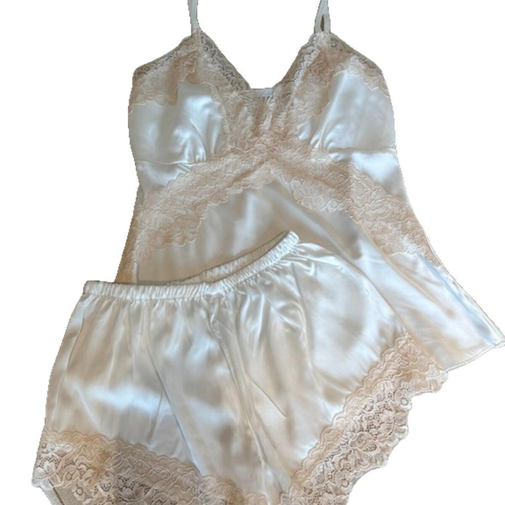 Plus Size Women's Ice Silk Lace Trim Camisole and Shorts Pajama Set - Spring/Summer 2026 Collection