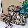 Ins Style Quilted Cotton Handheld Makeup Bag Large Capacity Zipper Closure Toiletry Bag Portable Leopard Print Handbag Gift
