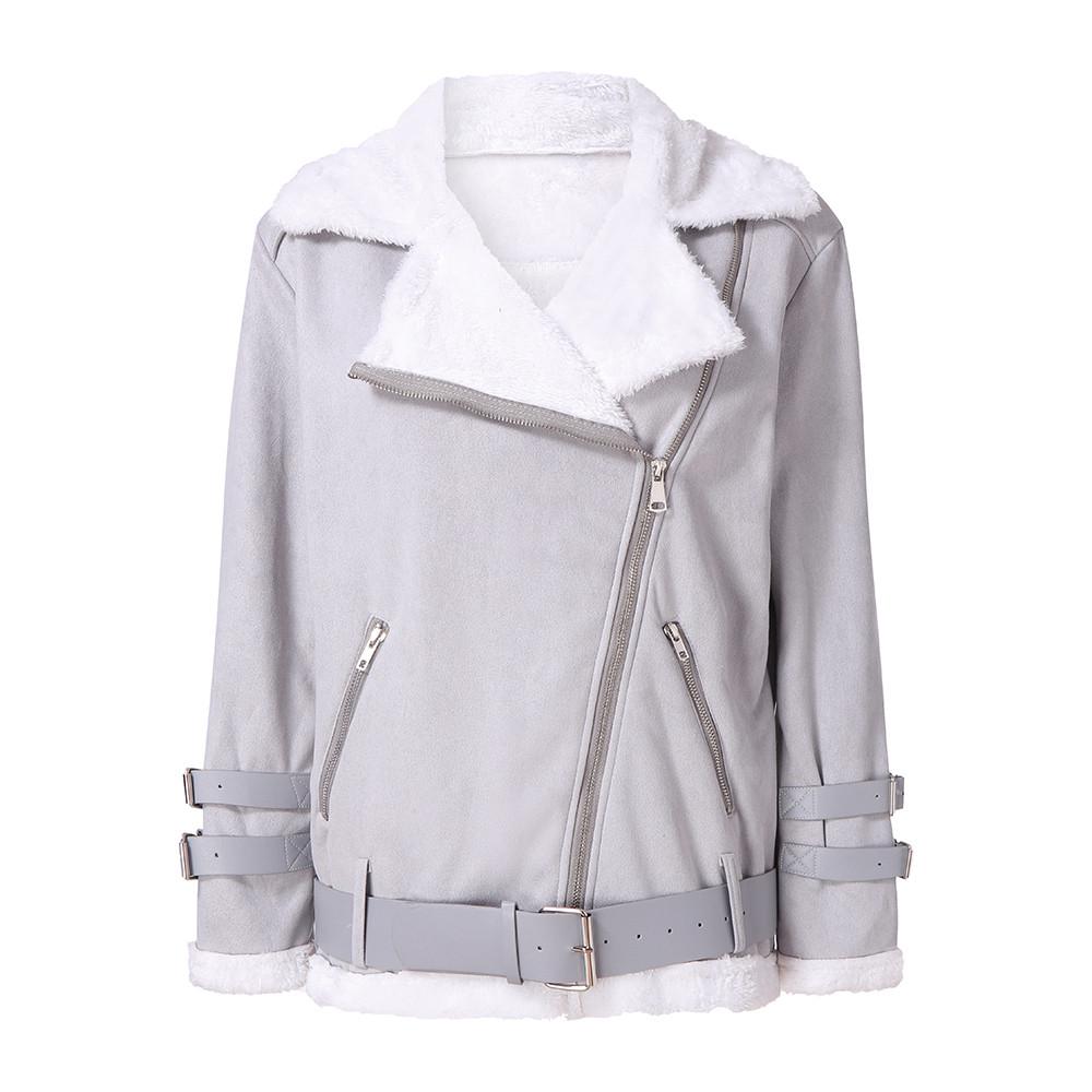 Winter Women Faux  Fleece Coat Outwear Warm Lapel Biker Motor Jacket